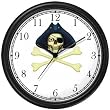 Skull with Eye Patch & Three Corner Hat & Crossed Bones or Cross Bones- Pirate Theme - JP Wall Clock by WatchBuddy Timepieces (Hunter Green Frame)