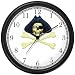 Skull with Eye Patch & Three Corner Hat & Crossed Bones or Cross Bones- Pirate Theme - JP Wall Clock by WatchBuddy Timepieces (Hunter Green Frame)