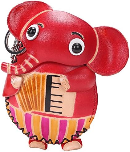 New Cute Unique Design Handmade Red Small Leather Animal Elephant Zippered Coin Purse with Keychain