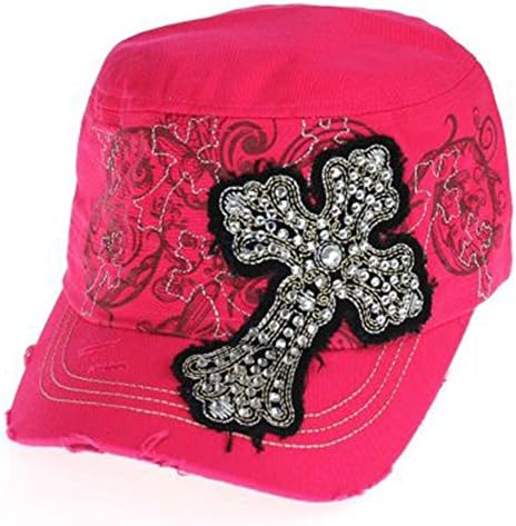 Fancy Rockstar Rhinestone Cross Cap Hat (Hot Pink)