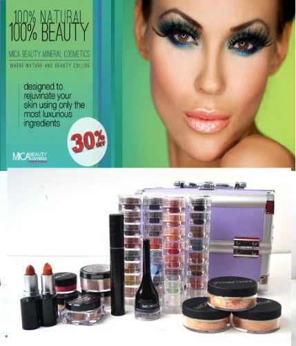 Bundle 18 Items: Micabeauty Cosmetics Professional Artist Mineral Makeup Tan Skin Set Purple Case + Aviva Snow Man Nail Kit