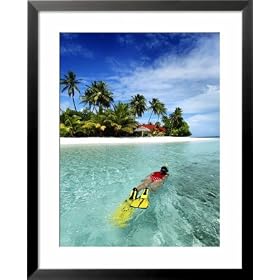 Woman Snorkelling, Kurumba Island, North Male Atoll, Kaafu, Maldives Framed Art Poster Print by Felix Hug, 25×31 thumbnail