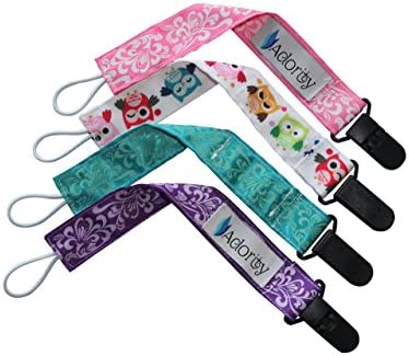 Pacifier Clip - 4 Pack - Adorable Baby Design, Pacifier Holder - Easy Pacifier Clip for Soothing Pacifiers, Teething Toys, Pacifers, Baby Bibs - Best Baby Shower Gift