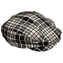 Brown & White Wool Blend Metallic Plaid Ivy Cap Hat