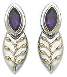 22k Gold Overlay Sterling Silver Amethyst Leaf Design Earrings by Michou