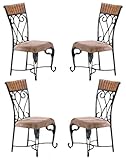 4 Black Metal Finish & Oak Finish Wood Side Dining Chairs