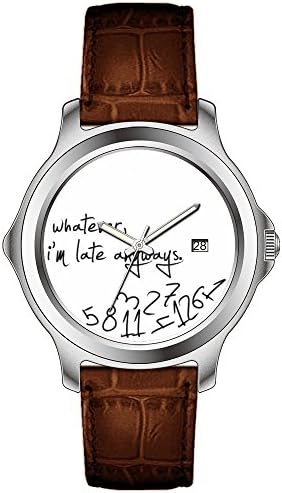 KSD Christmas Gift Watches Men's Fashion Japanese Quartz Date Leather Brown Band Wrist Watch Whatever I'm Late Anyways - Modern Black White Watches