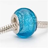 Beadaholique Murano Style Glass Silver Foil Lampwork Bead, 14mm, Turquoise