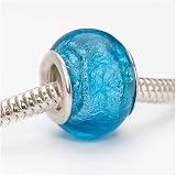 Murano Style Glass Silver Foil Lampwork Bead Fits Pandora Turquoise 14mm (1)