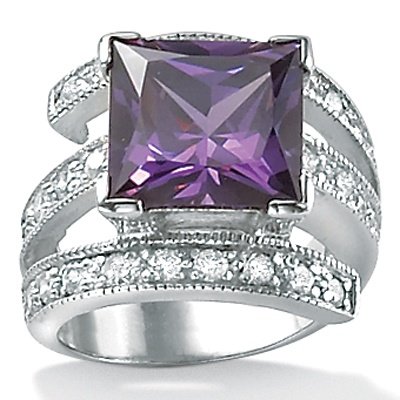 5.66 TCW Princess-Cut Purple Cubic Zirconia Sterling Silver Cocktail Ring Sizes 7-12 5.66 TCW Princess-Cut Purple Cubic Zirconia Sterling Silver Cocktail Ring Sizes 7-12