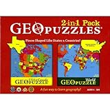 GeoToys Double the Fun Jigsaw Puzzle - World GeoPuzzle & USA/Canada Geo Puzzle