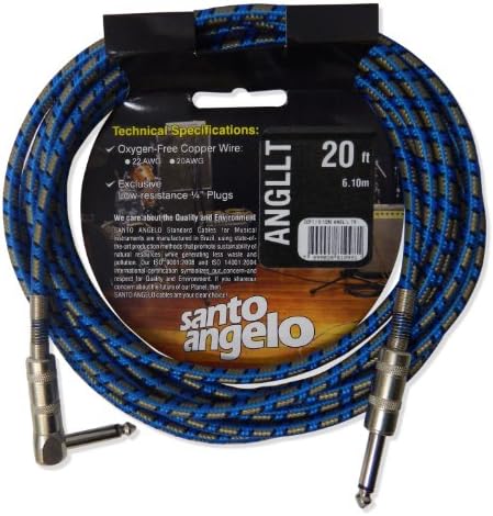 Santo Angelo ANGL L TX Straight to Right-Angle 1/4-Inch Plug Instrument Cable - 20 Feet