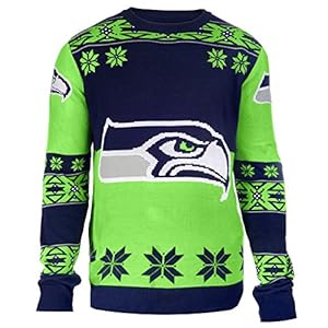 NFL Football 2015 Big Logo Ugly Crew Neck Holiday Sweater - Pick Team (Seatle Seahawks, Large)