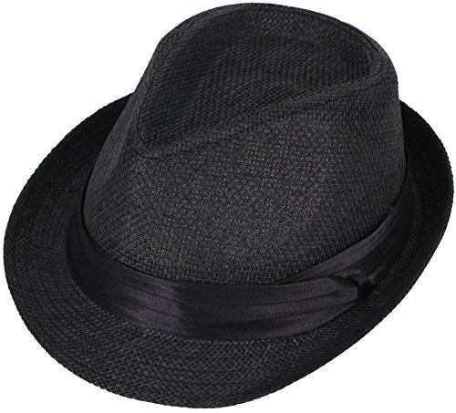 TAUT Women Men's Solid Color Short Brim Sun Fedora Hat with Band Black SM