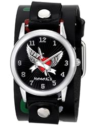 Nemesis Womens LFB923K Punk Rock Collection Black Angel Heart Leather Band Watch