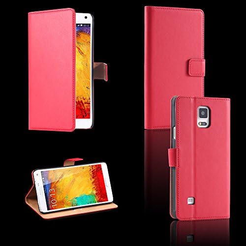 New Luxury Retro Genuine Real Leather Flip Case for Samsung Galaxy Note 4 N910 Slim Wallet Stand Pouch Cover for note4 YXF04400 --- Color:Red