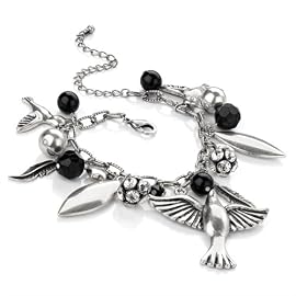 Bird Fashion Charm Bracelet Burnt Silver