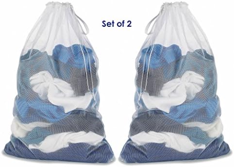 Carry Laundry Bags | Set of 2 Mesh Laundry Bags | Drawstring Closure with Carrying Strap