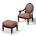 Dark Oak Finish Wood Brown Fabric Accent Chair & Ottoman