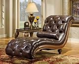 Ranaissance Chocolate Leather & Craved Wood Trim Chaise