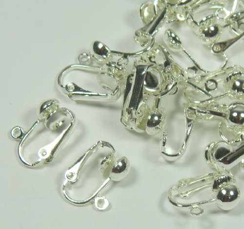 24 Silver Plated Clip on Earring Findings Standard Half Ball with Easy Open Loop for Easy Converting from Standard Ear Wires 12 Pair