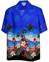 Pacific Legend Men's Parrots Beach Border Hawaiian Shirt