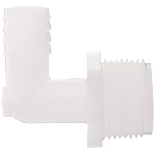 Thogus Polypropylene Tube Fitting, 90 Degree Elbow, White, NPT Male x Barbed