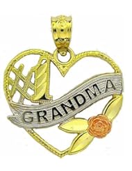 14k Solid Gold # 1 One Grandma Heart Charm Pendant