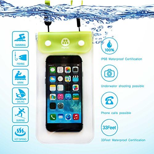 [MPAC B20 waterproof case] Smartphone dry bag for iPhone6,Galaxy S6, S5 up to 5.1 inch, Transparent Window, 33Feet IP68 waterproof, for Swimming, Boating, Fishing, Green