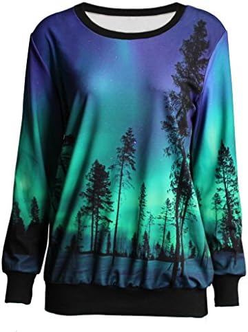 Createearth Women's Digital Print Green Space and Tree Pullover Sweater,X-large