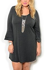 Plus Size Rayon/Viscose Sheer Tiered Bell Sleeves  Dress