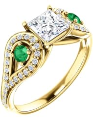 10K Yellow Gold Round Cut Diamond and Emerald Ring -- LIFETIME WARRANTY