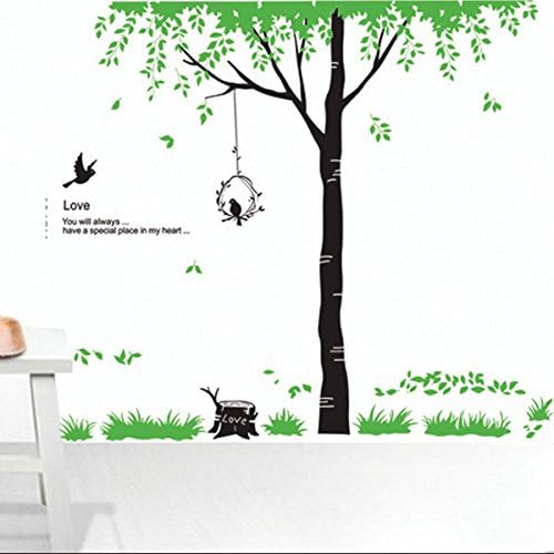 ORDERIN Cyber Monday Wall Stickers New Style Green Tree Birds Fly Removable Mural Wall Decal for Kids Room and Wall Home Decor