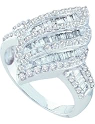 1.00 Carat (ctw) 14K White Gold Round & Baguette White Diamond Ladies Fashion Right Hand Ring 1 CT