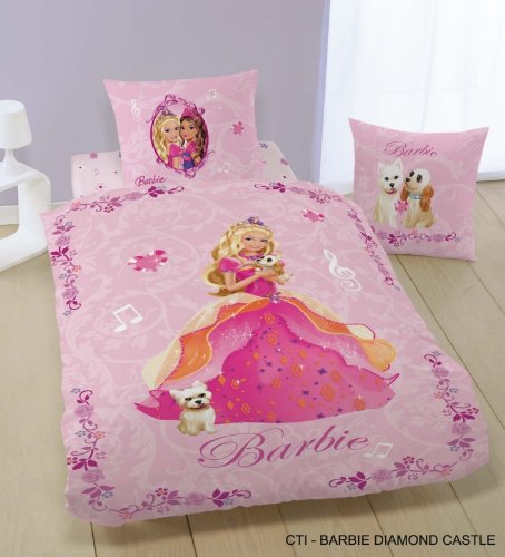 Childrens Toyshop  Spielwaren : Bettwäsche Barbie The Diamond Castle - Barbie und das Diamantschloss - Weihnachtsthema 2008 rosa linon