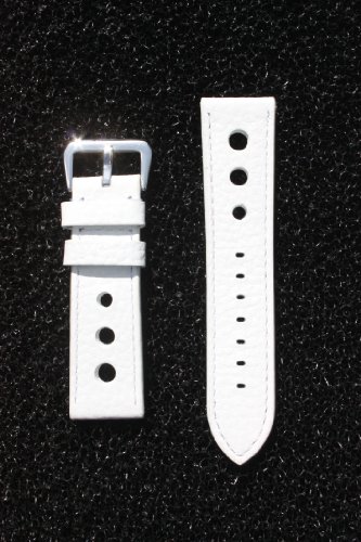 20mm White Panerai Pilot Style Leather Watchband with Matching Stitching