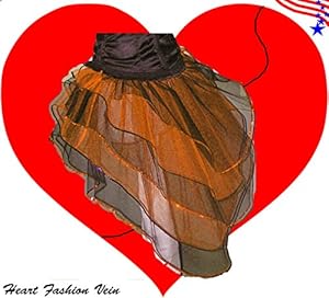 Neon Orange Black Peacock Bustle Sequins 5 Layer Tutu Skirt Halloween