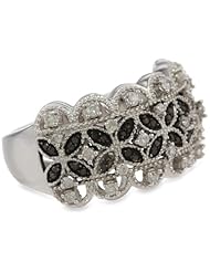 Sterling Silver Black and White Diamond Thick Band Ring