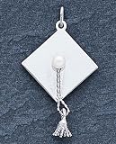 Sterling Silver Graduation Cap with Cultured Pearl Charm