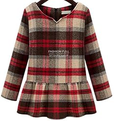 Plaid Print Long Sleeves Polyester/Wool  Dress