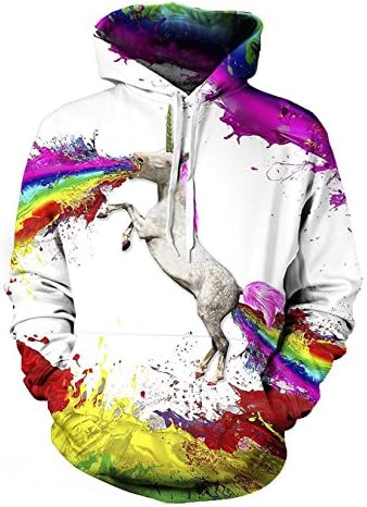 Unisex Colorful Unicorn Printed Matching Outfit Drawstring Hoodies Sweatshirts Big Pockets (X-Large, Unicorn Spew)