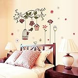 Diy の壁sticke花漫画鳥ケージ つる ステッカー壁紙アート インテリア壁画美しい部屋デ カール ステッカー