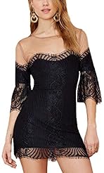 Sexy Illusion Lace Bell Sleeves Mini Dress 