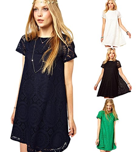 【ARINCO】 レース 大柄 半袖 ワンピース キュート レディース S M L XL XXL ホワイト レッド グリーン ネイビー ブラック 全５色 大きい サイズ 春 夏 お出掛け