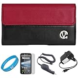 Red & Black Portola Leather Carrying Holster with Fixed Belt-Clip and Magne ....