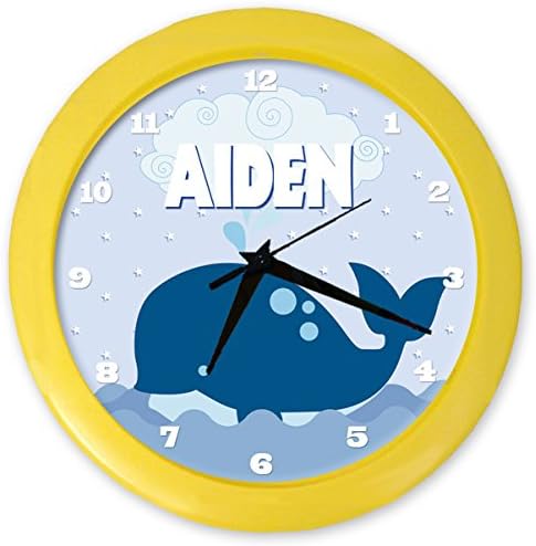 Anchor's Away! Nautical Theme Kids Personalized Whale Tale Wall Clock, Yellow