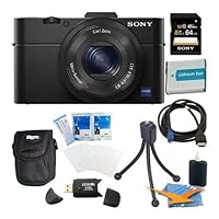 Sony DSC-RX100M II DSC-RX100M2 DSC-RX100MII RX100M2 RX100MII DSC-RX100M II Cyber-shot Digital Still Camera 20.2MP, Black Bundle with 64GB Class 10 High Speed Card, Spare Battery, Micro HDMI Cable SD Card Reader, Mini Tripod + More!