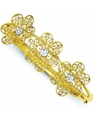 Genuine 14K Yellow & Rhodium & Rhodium Filigree Diamond Cut Flower Hinged Bangle 11 Grams Of Gold 100% Satisfaction Guaranteed.