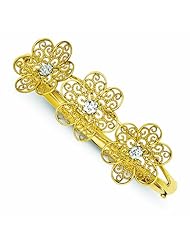 14K Gold & Rhodium Filigree D/C Flower Hinged Bangle