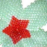 Beaded Plumeria Flower - pearly pastel green with red star - beadwoven flower bobby pin